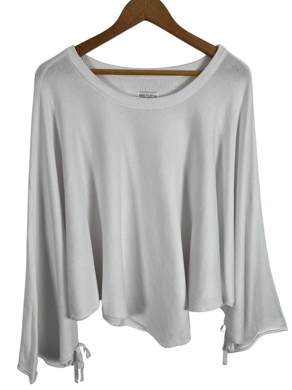 Seed to Style Organic Cotton Knit Sweater Womens 3X White Boho Tie Sleeve Tunic